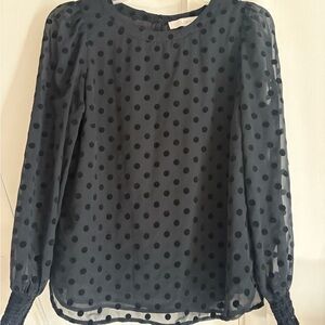 LOFT Sheer Black Polka Dot Blouse